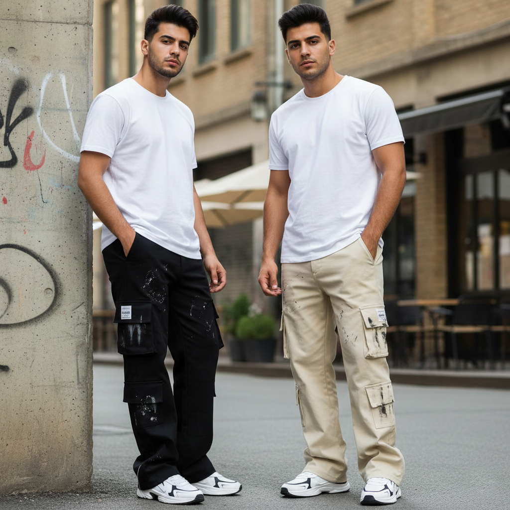 شلوار کارگو شش جیب پایین زیپ مدل sami-کرم