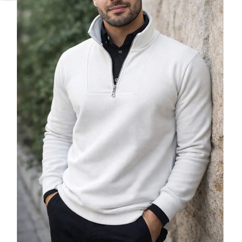 پکیج دورس مردانه نیم زیپ مدل Behbod-سفید پیراهن مردانه مشکی مدل VQ