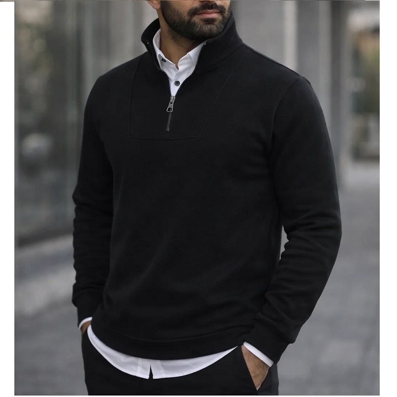 پکیج دورس مردانه نیم زیپ مدل Behbod-مشکی  پیراهن مردانه سفید مدل VQ